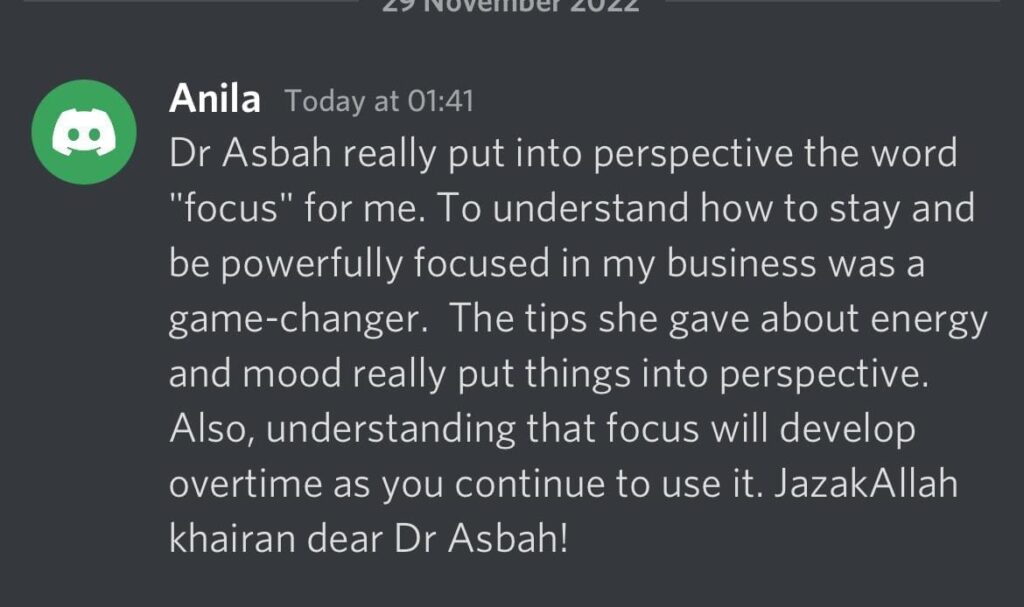 Feedback on Serenity Sync Membership by Dr Asbah Shams